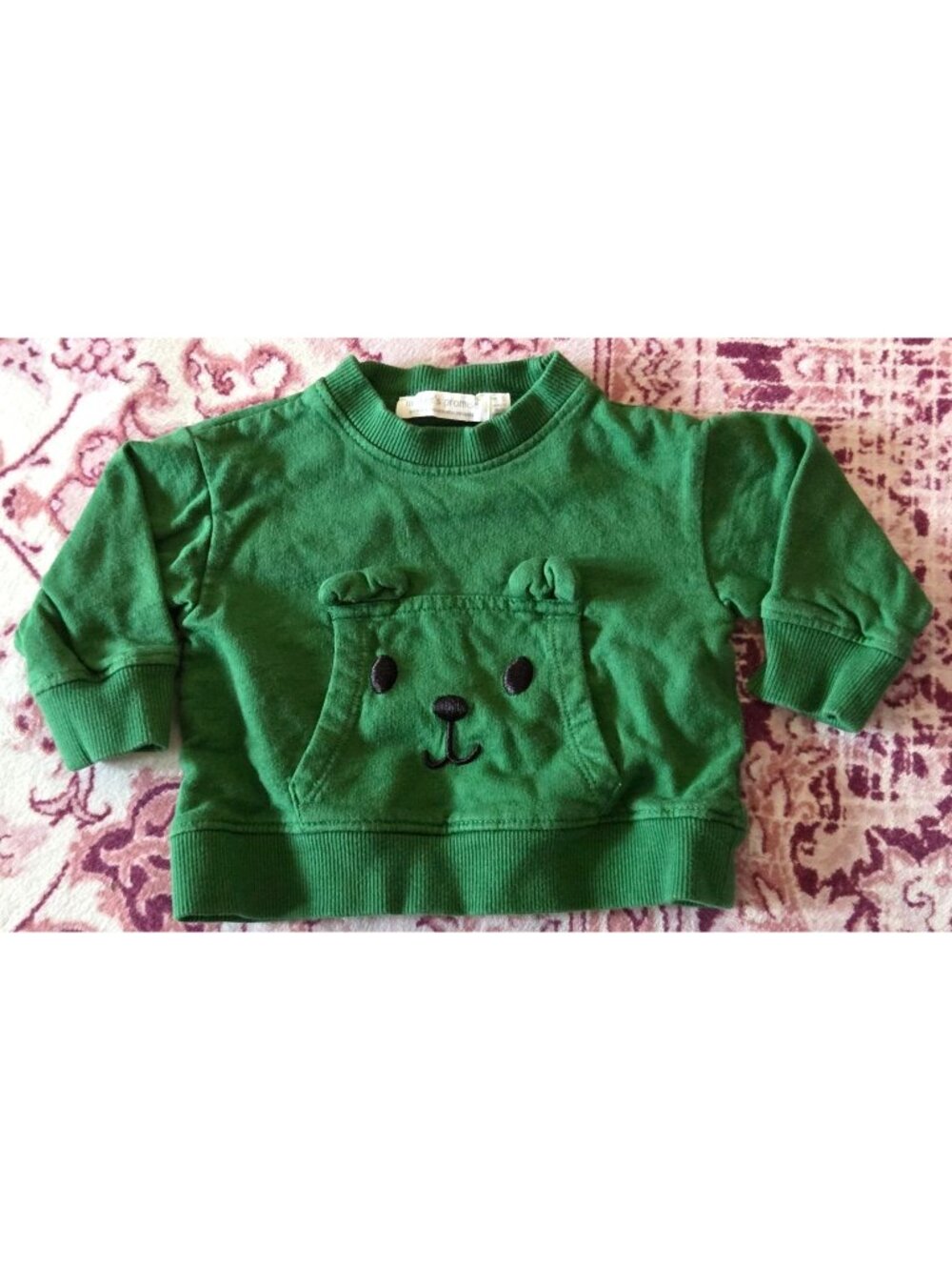 Mother's Promise Cute Bear Face Green Sweatshirt Long Sleeve Size 0-3 Months